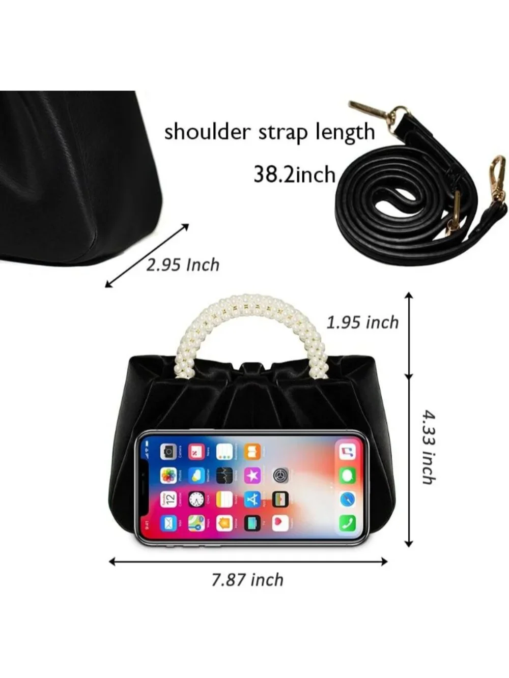 👜Women's Black Leather Wedding Party Pearl Elegant Clutch Purse Magnetic Snap